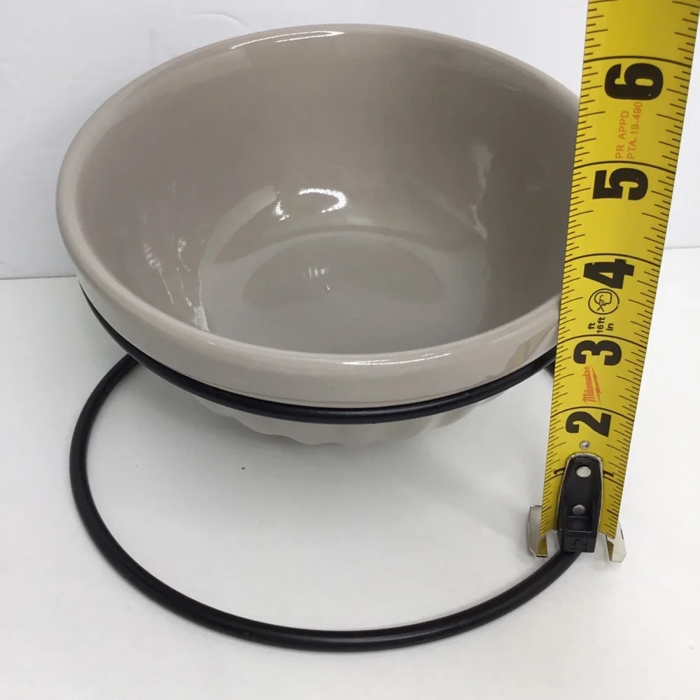 Dog Bowl Brown with Metal base Medium Ceramic Ribbed New